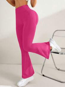 SHEIN Sports High Waist Slimming Flare Yoga Pants - Hot Pink - View 5