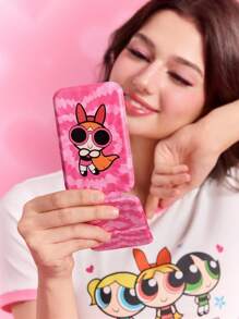 THE POWERPUFF GIRLS X SHEIN 1 件可爱花朵、泡泡、毛茛图案 PU 皮革材质可折叠高清便携式镜子，可独立支撑和手持，轻巧紧凑，方便检查化妆细节，适合旅行和通勤，适合男女，心形、泡泡、花朵、毛茛 - 彩色 - 查看 7