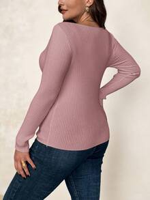 SHEIN Clasi Plus Size Women Crew Neck Long Sleeve Pullover Sweater, Basic Layering Top For Autumn/Winter - Dusty Pink - View 2