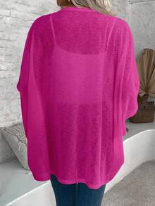 EMERY ROSE Women's Casual Solid Color Minimalist Open Front Short Sleeve Regular Jacket Hot Pink Cover Up