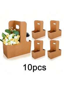 Brown&Pink Kraft Paper Flower Bouquet Gift Bags Paper Material, Handle Drink Carrier For 2 Cup Floral Wrap Packing Box Paper Holder Basket - Perfect For Valentine's, Mother's Day & Wedding Decorations, Birthday Gifts For Men, Valentine Box, Men Gift Box, Gift For Man, Gift Bags Bulk, Blue Gift Bag, Valentines, Valentine's Day, Valentines Gifts, For Mother's Day, Bridesmaid Gifts, Graduation Gifts, Birthday Gifts, Wedding Gifts,Birthday,Bride,Wedding