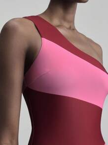 Ontre 2026 Spring/Summer New Music Festival, Graduation, Beach Vacation Style Asymmetric One Shoulder Stripe Print One-Piece Swimsuit & Beach Outfit For Women - Multicolor - View 7