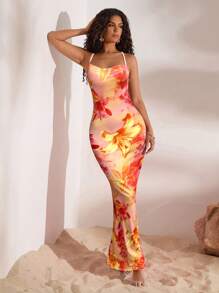 Opulessa Váy họa tiết hoa hở lưng khoét sâu dành cho nữ đi nghỉ - Nhiều màu - Xem 3
