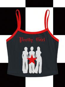 BiGraphic Women's Casual Graphic & Letter Print Camisole Top, Summer Tank Top Crop Top Goth Tank Top Women Tank Tops Pretty Girl Back To School Funny Tank Tops Women Pretty Girl Tank Top - Dark Grey - View 5