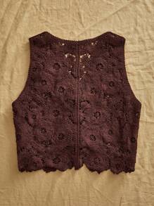 Travachic Áo khoác ngắn dệt kim màu nâu dáng suông với chi tiết viền lượn sóng và cổ chữ V dành cho nữ mùa thu đông, áo móc len nữ, áo ren nữ, áo ren màu nâu, áo phong cách Boho nữ, áo móc len màu nâu, phong cách kỳ nghỉ nhiệt đới, Bohemian, Ibiza, phong cách miền Tây. - màu nâu - Xem 2