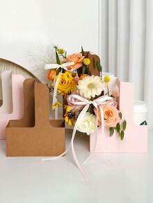 Brown&Pink Kraft Paper Flower Bouquet Gift Bags Paper Material, Handle Drink Carrier For 2 Cup Floral Wrap Packing Box Paper Holder Basket - Perfect For Valentine's, Mother's Day & Wedding Decorations, Birthday Gifts For Men, Valentine Box, Men Gift Box, Gift For Man, Gift Bags Bulk, Blue Gift Bag, Valentines, Valentine's Day, Valentines Gifts, For Mother's Day, Bridesmaid Gifts, Graduation Gifts, Birthday Gifts, Wedding Gifts,Birthday,Bride,Wedding
