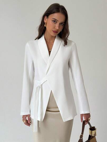 Aloruh Damkavaj med lång ärm och enfärgad design, casual, pendling, höst/vinter