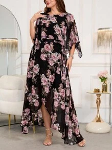 SHEIN Clasi Rochie elegantă de culoare caisă pentru femei plus size, potrivită pentru nuntă, ținută de petrecere de vară, Haine pentru femei plus size, ținute pentru ieșiri în oraș, Haine de toamnă, Rochii maxi pentru femei, Rochii pentru femei, Rochii elegante pentru femei, Rochii pentru femei plus size, Rochii de toamnă pentru femei, Rochii pentru femei, Rochii pentru femei, Rochii de petrecere - Multicolor - Vizualizare 5