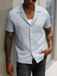 Manfinity Homme 男士休闲纽扣短袖衬衫 男士时尚上衣 街头潮流男士衬衫 男士夏季衬衫