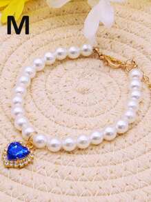 1 pieza Collar de perro y gato blanco con perlas, collar de gatito y collar de perro con forma de pera, accesorios de joyería bonitos con rhinestones con forma de corazón, para boda, fiesta de cumpleaños, cachorro, mascota y collar básico para perro pequeño