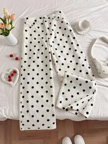 Comfortcana Women's Polka Dot Casual Versatile Wide Leg Button Pocket Jeans - Black and White - View 4