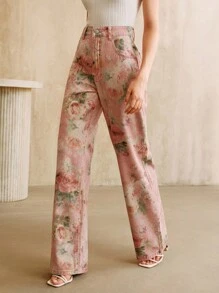 Anewsta Women's New Fashionable Printed Pink Straight Leg Jeans - Pink - View 3