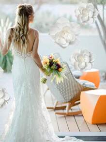 5 flori albe din hârtie, 30 cm + 25 cm, decor de perete 3D artificial, vrac, pentru fundal de nuntă, petrecere burlăciță, petrecere de ziua de naștere, cabină foto boho, decorare arc, centre florale, decor DIY pentru casă, decorațiuni pentru evenimente