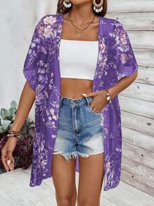 Breezaya Women's Floral All-Over Print Short Sleeve Casual Summer Cardigan