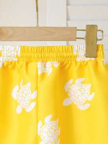 Young Boys Swimwear, Cute Sea Turtle Pattern Beach Shorts With Drawstring Waistband Swim Trunks For Teens Swim Trunks For Boys Tween Turtle Swim Trunks Yellow Swim Trunks