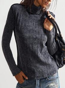 Bohemela 女士纯色针织长袖高领插肩休闲T恤高领上衣长袖上衣女式立领上衣 - 黑色 - 查看 7