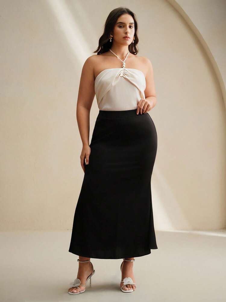 Pearl Decor Silk Pleated Casual Summer Tank Top,Plus Size