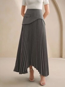 Anewsta 优雅女士百褶设计百搭半身裙 - 灰色 - 查看 3