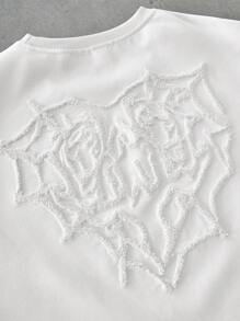 PAVTROS Manfinity Streetrush Men's Street-Style Popular INS Matching Spider Web & Heart Embroidered Top, Everyday Wear, Boyfriend/Husband Gift, Anniversary Gift, Fashionable Loose Fit, 2000s Style - White - View 6