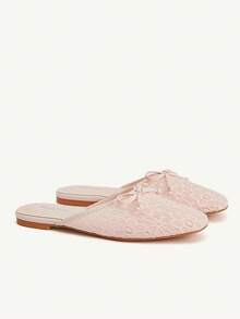 CUCCOO CHICEST Sandale plate cu vârf pătrat, din material PU, cu toc de 1 cm, roz, cu fundă țesută, la modă și confortabile, potrivite pentru vacanță