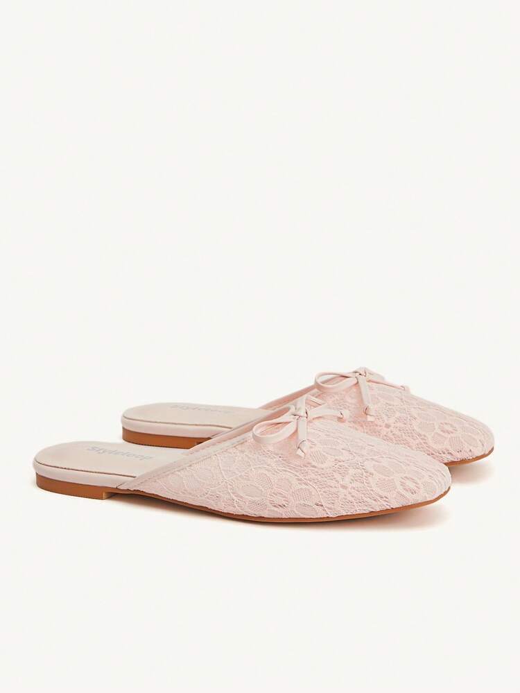 CUCCOO CHICEST 1厘米鞋跟粉色编织蝴蝶结装饰PU材质方头平底凉鞋，时尚舒适，适合度假 - 粉色 - 查看 9
