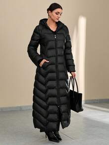 CLARA VERO Women Solid Color Zipper And Pocket Detailed Long Winter Coats - Black - View 5