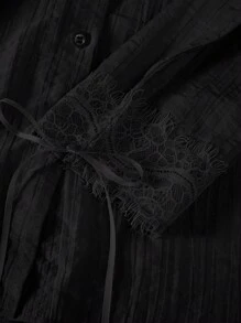 SHEIN Clasi 女士纯色简约优雅长袖衬衫，日常穿着 - 黑色 - 查看 3