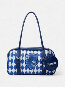 HARRY POTTER X SHEIN Women Letter & Plaid Pattern Shoulder Bag - Blue - View 2