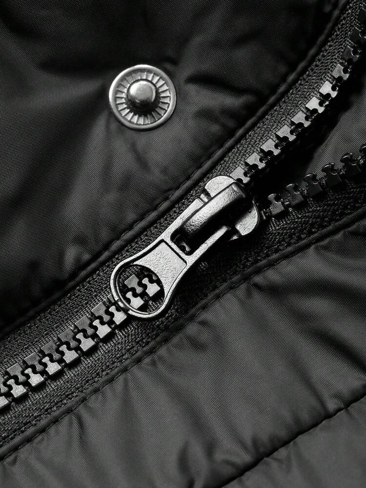 Men's Solid Black Hooded Padded Winter Jacket