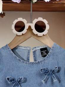 SHEIN Vintaside Kids 女宝宝韩版优雅3D蝴蝶结时尚套装，秋冬 - 藍色 - 查看 4