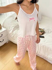 Slogan Pattern Camisole & Plaid Long Pants Pajama Set - Multicolor - View 7