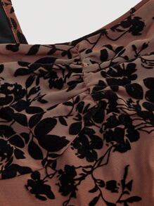 SHEIN MOD Women's Brown Floral Sweetheart Neck Ruffle Flare Sleeve Elegant Dress,Victorian Vintage Autumn Tea Party Dress,Halloween Clothes Witch Outfit - Brown - View 4
