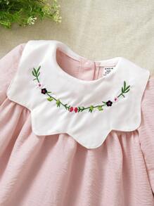 SHEIN Baby Girl Sweet Cute Embroidered Long Sleeve Dress - Pink - View 7