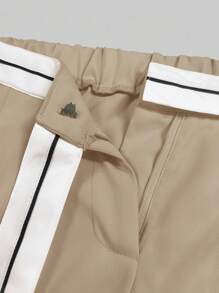 Plus Size Women Contrast Color Pleated Wide Leg Loose Casual Beach Pants - Ginger - View 3