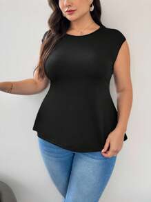 Firerie 1 件女士加大码镂空后背简约T恤休闲度假 - 黑色 - 查看 4