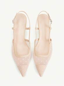 CUCCOO CHICEST Apricot Polka Dot Mesh Bow Kitten Heel Pointed Toe Fashion Romantic Party Wedding High Heel Pumps For Christmas - Apricot - View 8