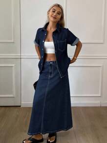 DAZY Women Denim Two Pieces Outfits - Dark Wash - View 6