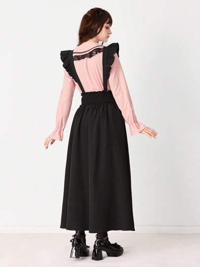 Kawaii Women's Fashion Ruffle Hem Bow & Heart Decor A-Line Skirt