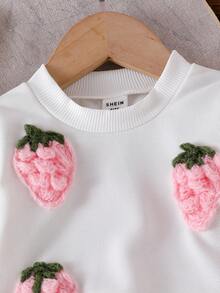 2pcs Baby Girls Casual Strawberry Print Long Sleeve Sweatshirt And Pants Set, Cute Outfit For Autumn Fall Winter