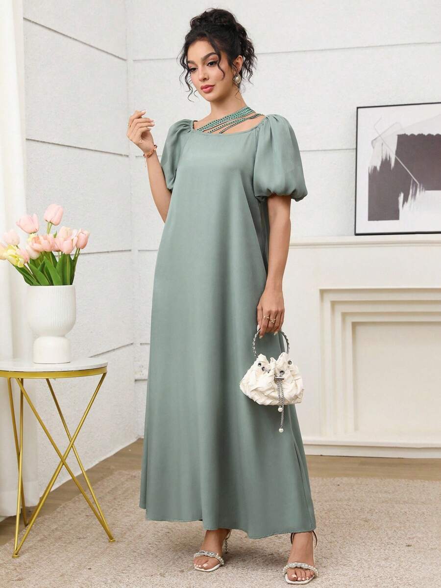 Yasmyna Women's Solid Color Minimalist Casual Short Sleeve Arabic Style Dress