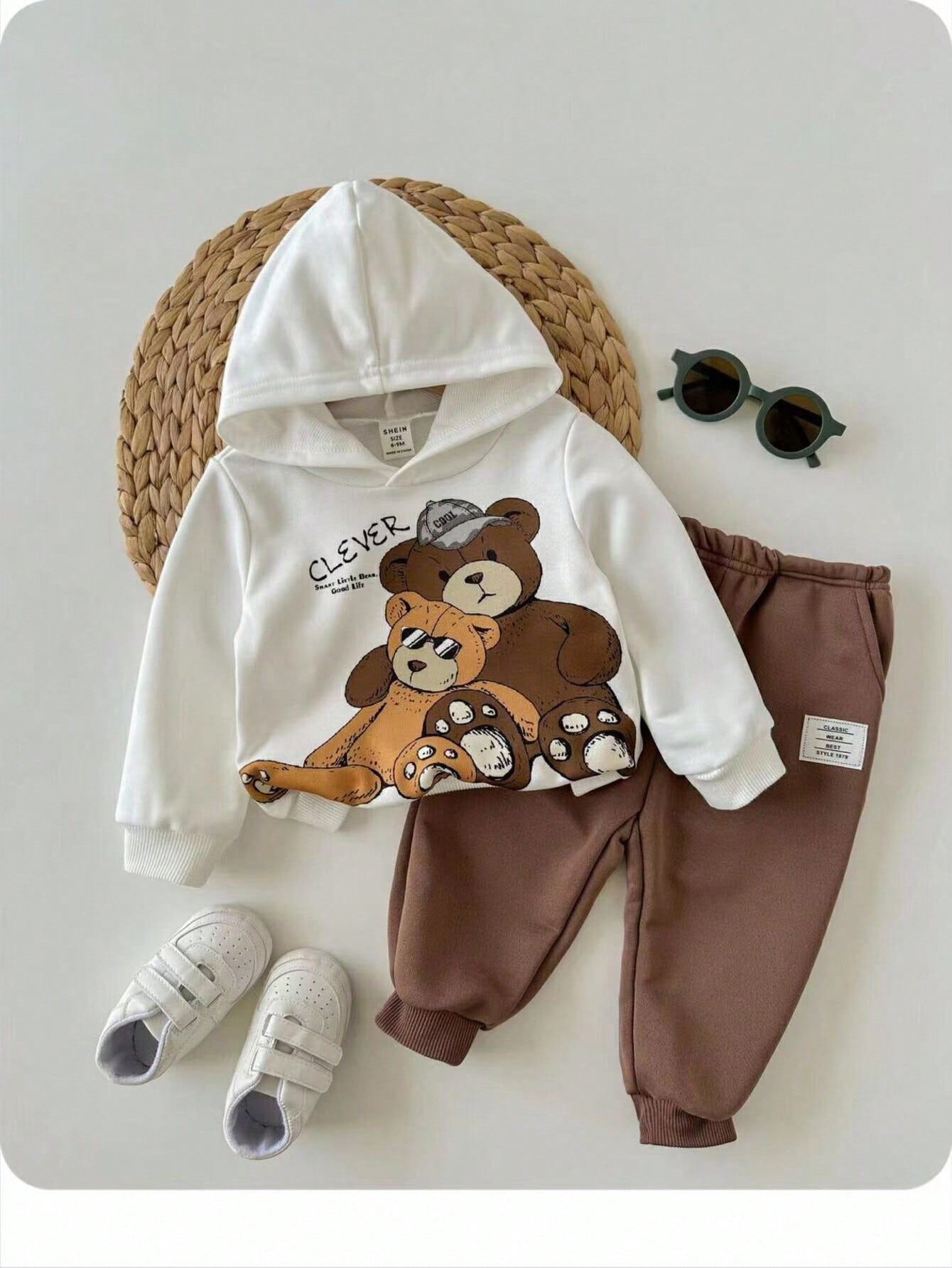 مجموعة بلوزة كنزة بغطاء رأس وبنطلون جوجر للأطفال ا...