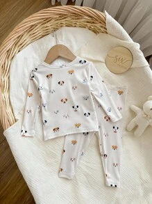 2 件装男婴可爱小狗图案针织柔软舒适长袖睡衣套装 - 彩色 - 查看 2