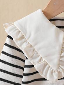 SHEIN Infant Polo Shirt Top, Baby Boy Striped Long Sleeve Crew Neck T-Shirt, Elegant Spring/Autumn New Style Undershirt Fall Winter - Black and White - View 8