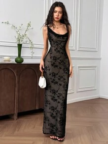 EastFlair 女士时尚网眼吊带裙，修身长裙，适合日常穿着 - 黑色 - 查看 5