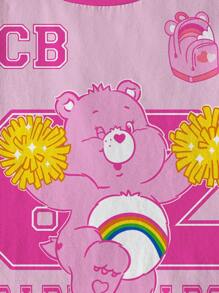 SHEIN X Care Bears Young Girl Cartoon & Letter Print Round Neck Short Sleeve T-Shirt - White - View 4