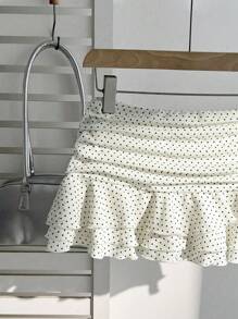 Elamini Women's Ruffle Hem Polka Dot Print Mini Skirt With Fashion Design, Suitable For Holiday