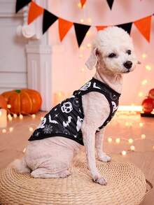 PETSIN Chaleco transpirable y ligero con patrones de murciélago, telaraña, fantasma y otros, nuevo artículo para gatos y perros, de Wansheng en negro y blanco - Multicolor - Ver 2