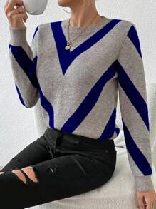 EMERY ROSE 2024 Autumn/Winter New Arrival Geometric Striped Pullover Sweater Knit Pullover Fall - Multicolor - View 4