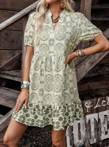 LanaWest 女式印花宽松娃娃裙，休闲乡村风格，适合日常穿着