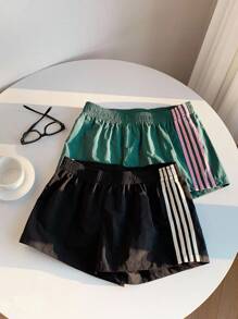 Comfortcana 2 件女士休闲宽松松紧腰侧条纹运动短裤，适合夏季日常街头穿着